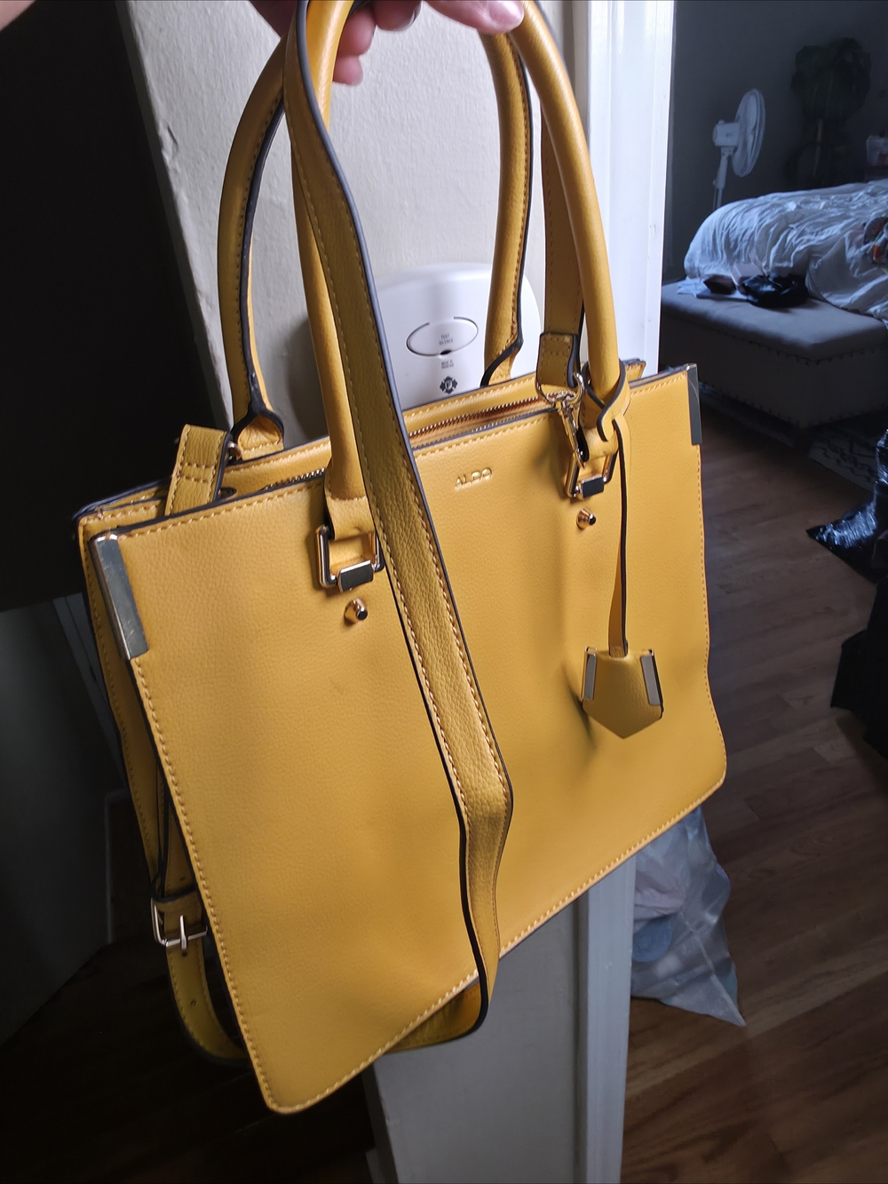ALDO Mustard Yellow Structured Satchel with Charm